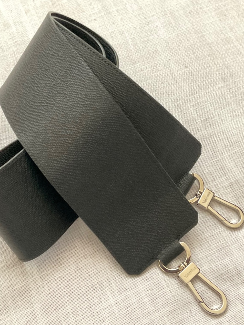 Valextra Italy Replacement Wide Strap Black Pebble Leather Silver Hardware NEW